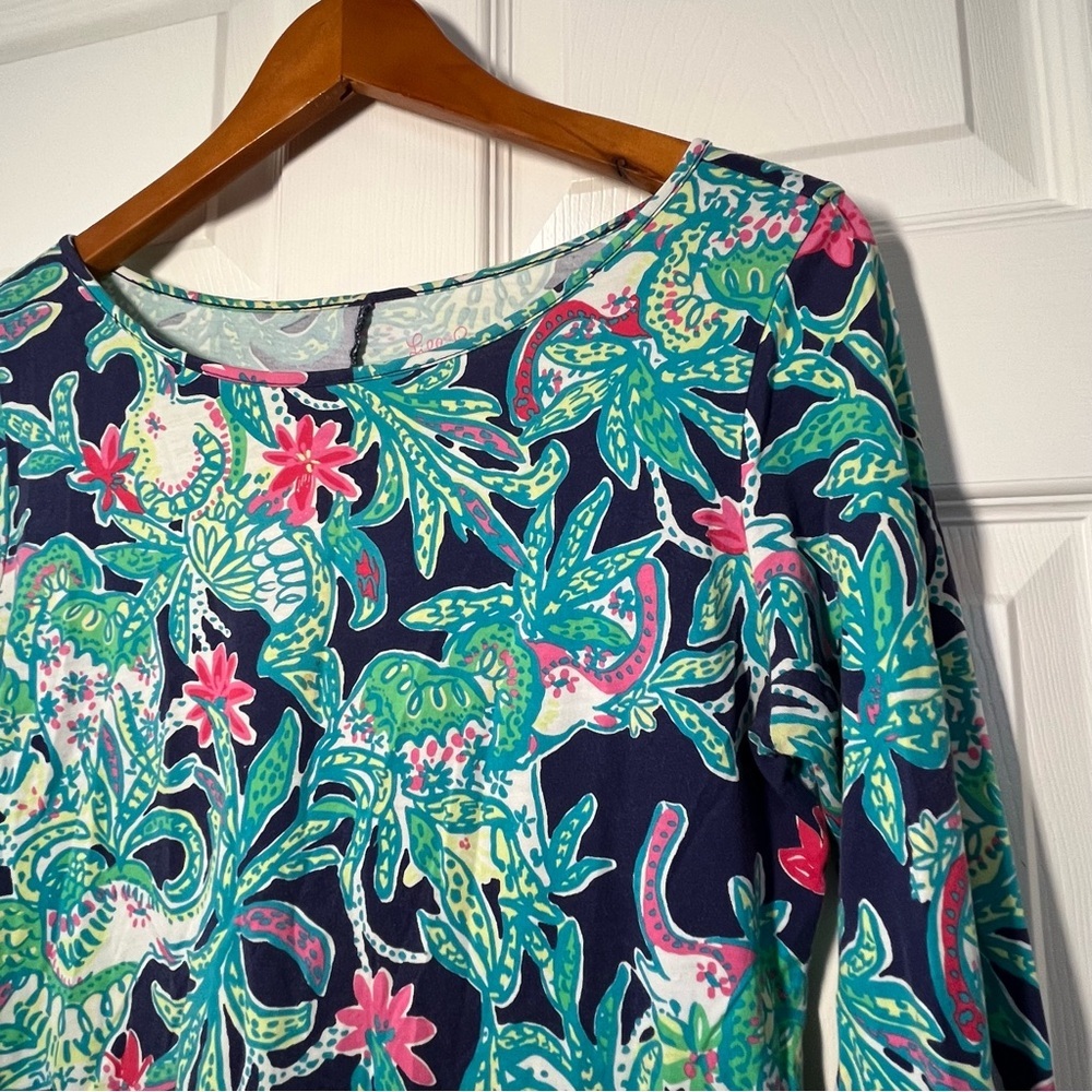 Lilly Pulitzer Marlowe Trunk in Love Elephant Navy and Pink Floral Dress Small - Picture 5 of 10